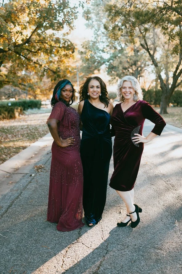 Models wearing mothers dresses