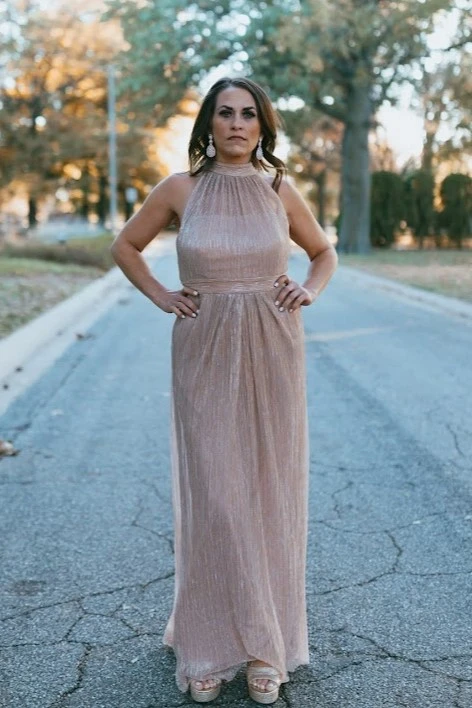 Models wearing mothers dresses